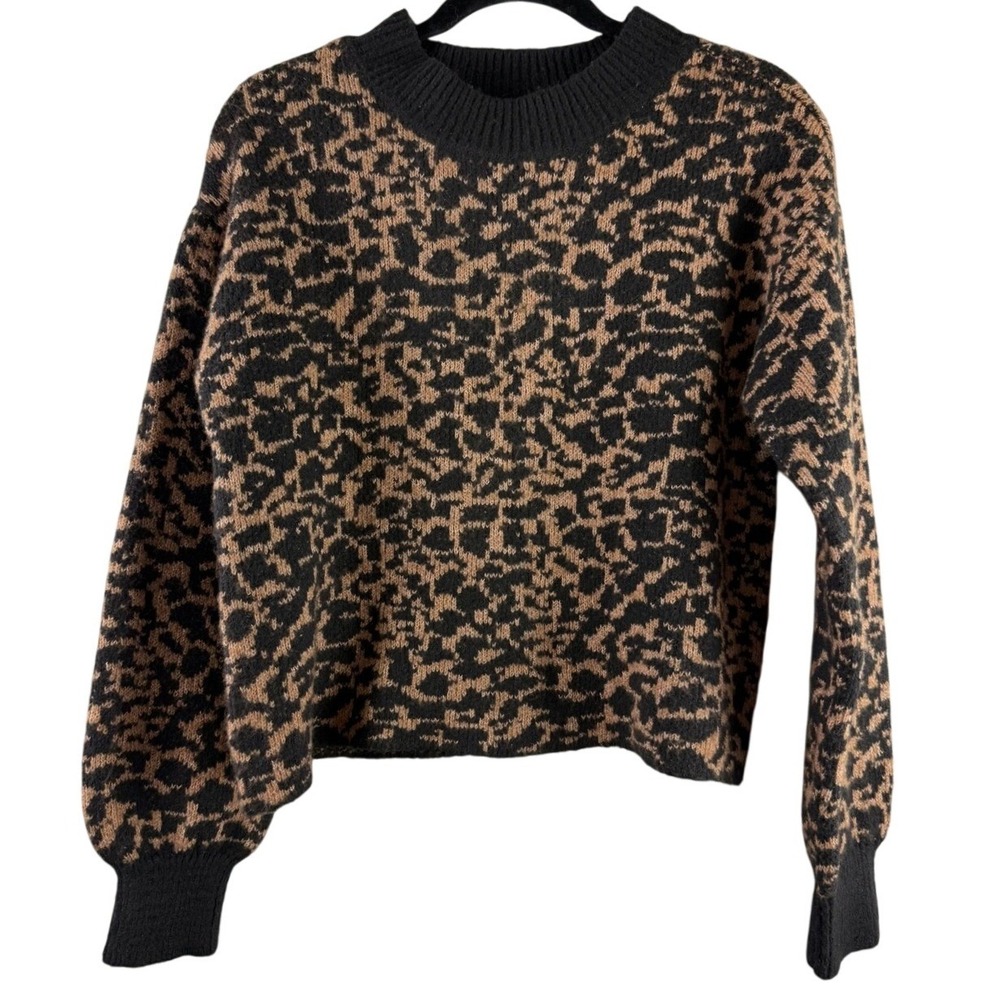 Jessica Simpson Leopard Print Boxy Knit Sweater Honey Gold‎ Slouchy Mob Wife S
